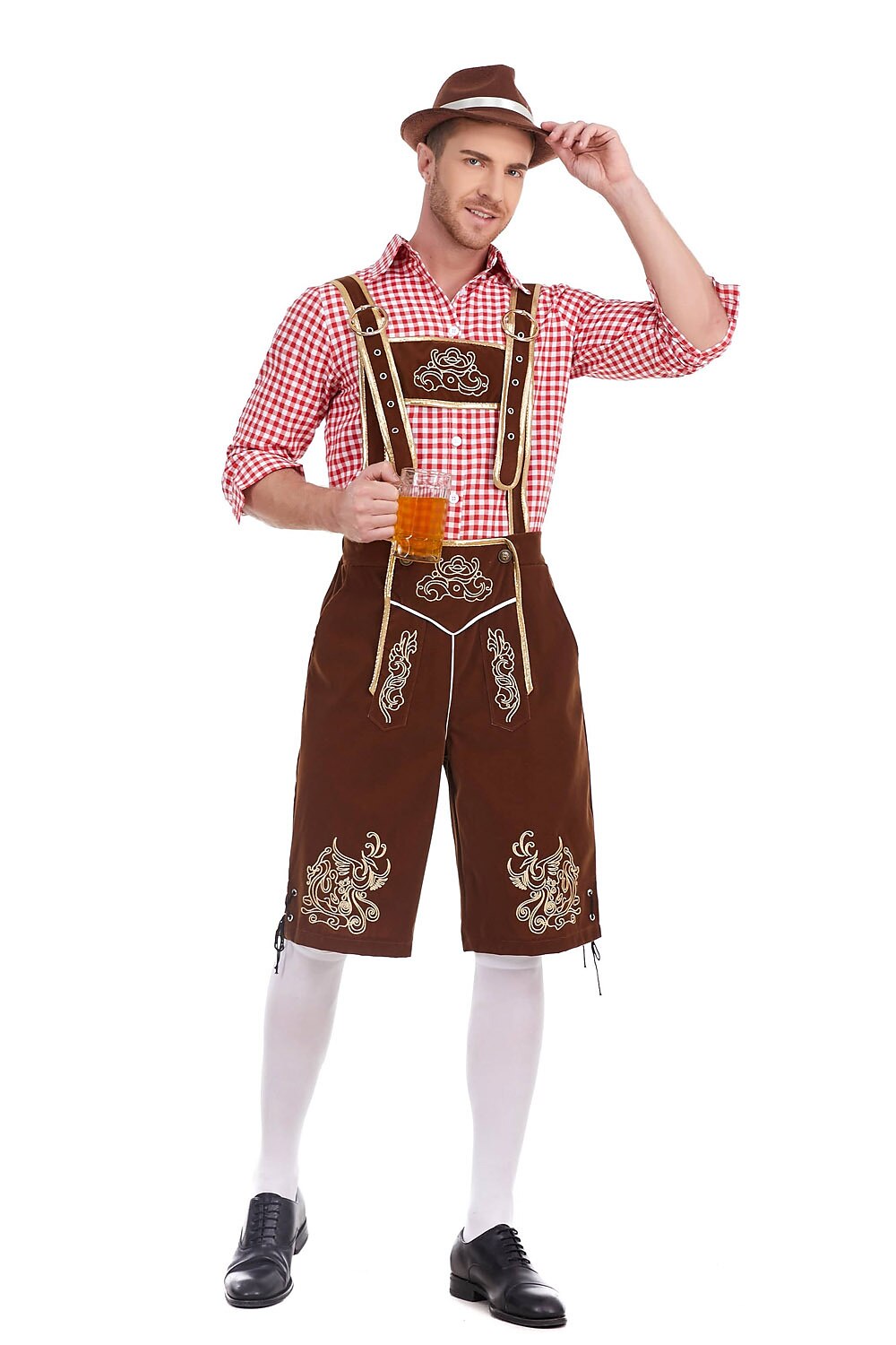 Heimatbursch – Herrenkostüm-Set mit bestickter Lederhose & kariertem Hemd