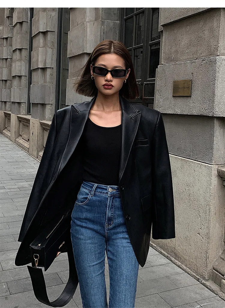 Trendiger PU-Lederblazer mit lockerer Passform - Yakira