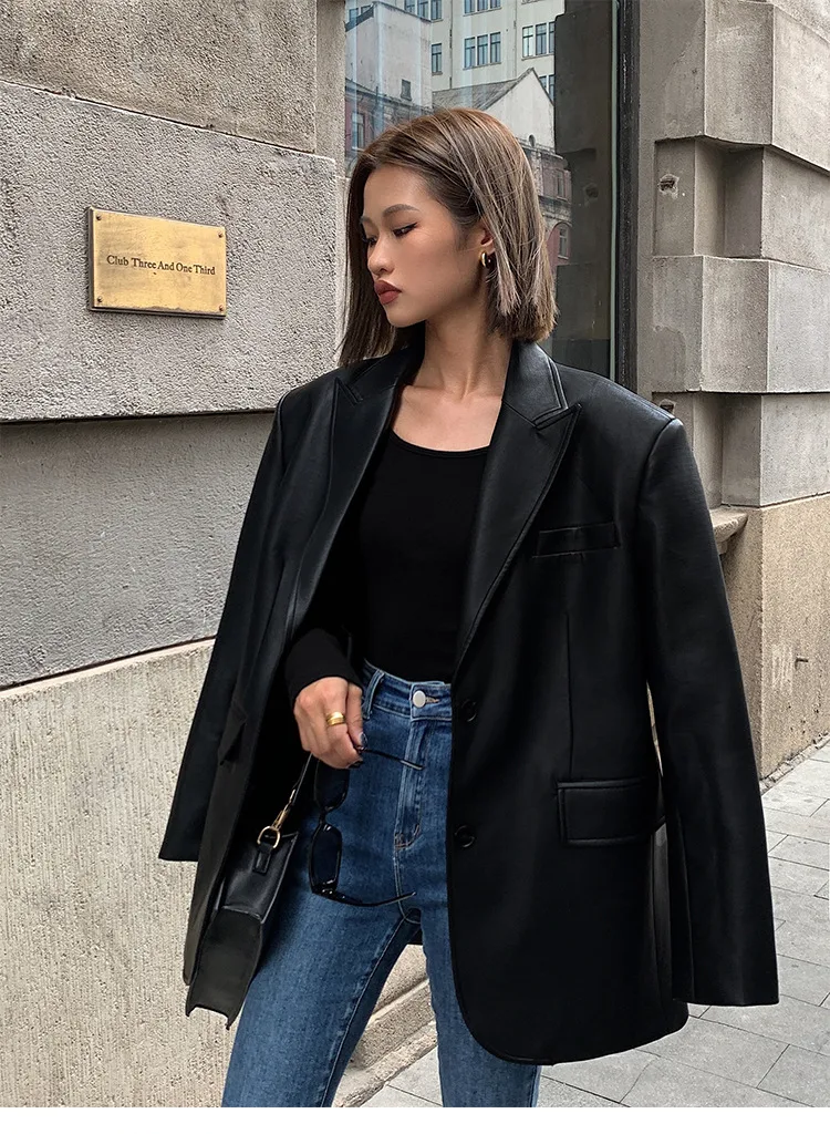 Trendiger PU-Lederblazer mit lockerer Passform - Yakira