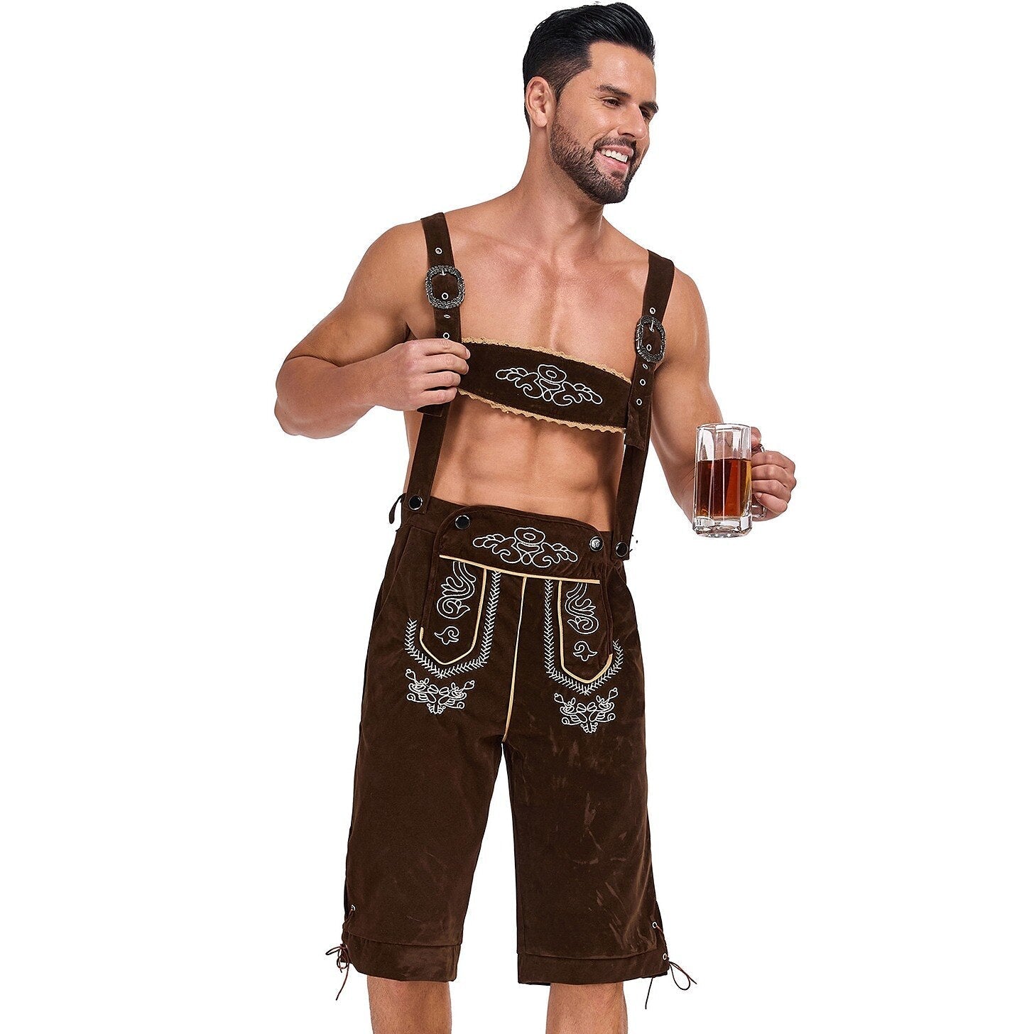 Bergkönig – Herren-Lederhose mit Stickerei & Hosenträgern – Oktoberfest Look