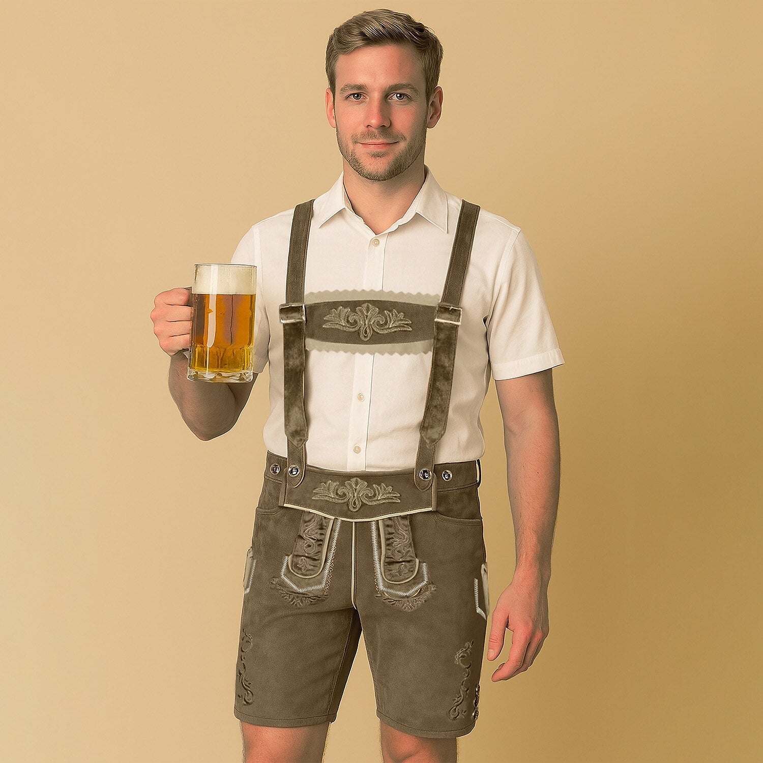 AlpenKraft – Herren Lederhosen-Shorts mit Stickerei – Braun oder Schwarz