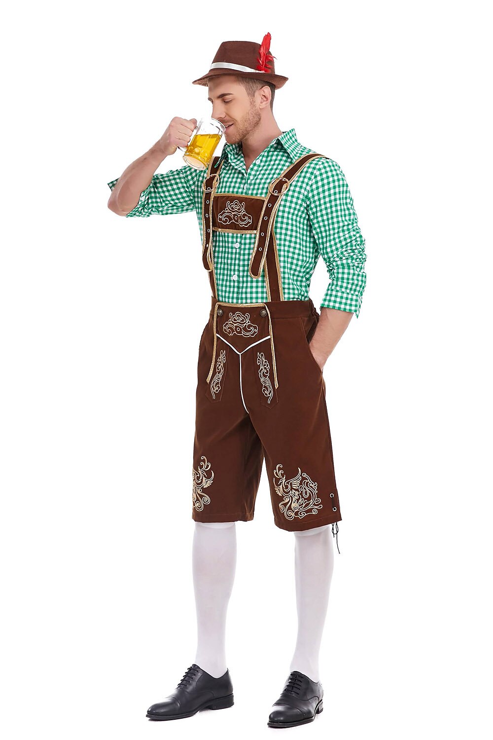 Heimatbursch – Herrenkostüm-Set mit bestickter Lederhose & kariertem Hemd